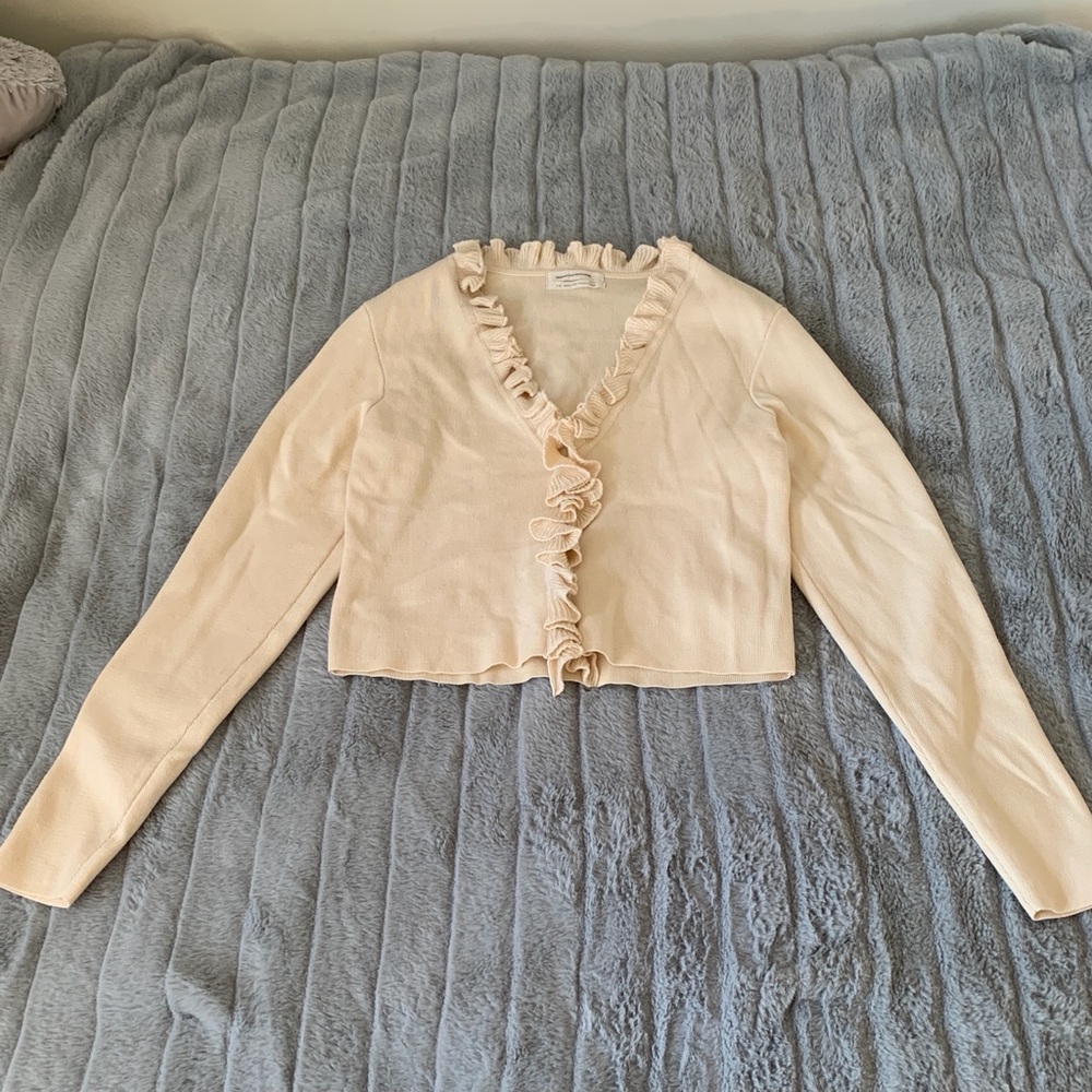 Urban Outfitters Ruffle Cardigan Sweater Cream